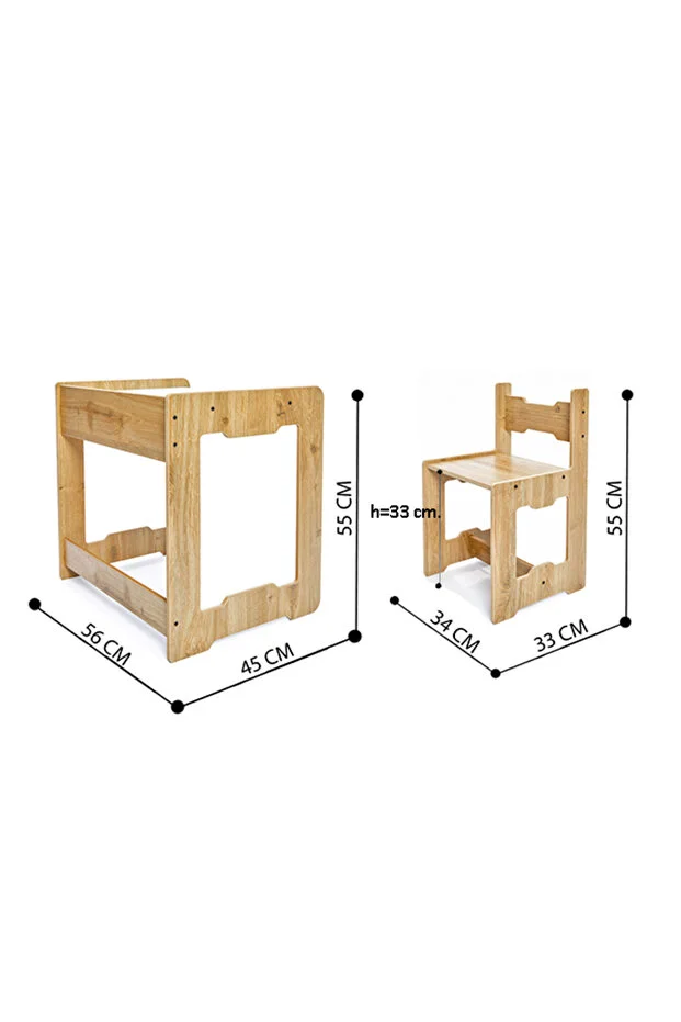 4-6 Yaş Ahşap Montessori Aktivite Oyun Çalışma Masa ve Sandalye Seti (1 masa+1 Sandalye)